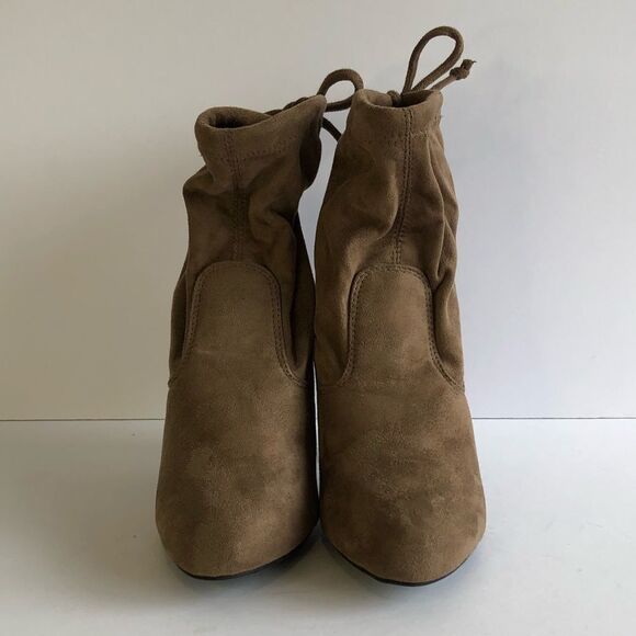 Revamped Suede Tie Up Ankle Chunky Heeled Booties Boots Heels Tan Brown - Picture 4 of 15